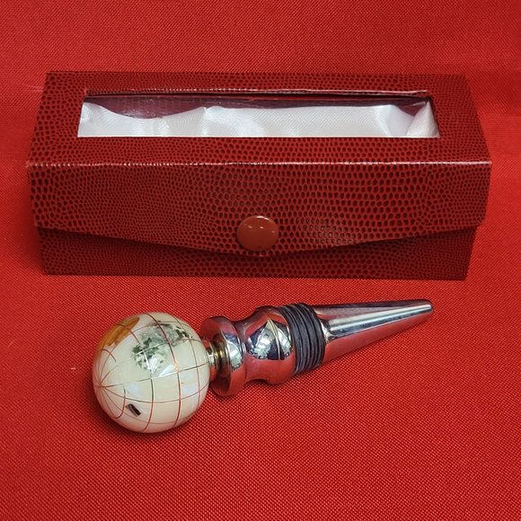Gemstone World Globe Chrome Base Wine Bottle Stopper Cloisonne Inlaid - Picture 5 of 16